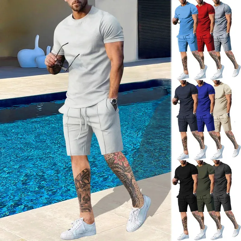 Neuer Herren-Trainingsanzug, Sommermode, Herren-T-Shirt und Shorts, 2-teiliges lässiges Straßenkleidungs-Herren-Oversize-Set 240221