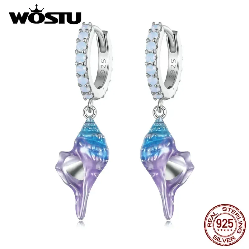 Kolczyki Wostu 925 Sterling Silver Dreamy Conch Uch Clips 8 mm ucho z opal piękną biżuterię dla kobiet Girl Letnie wakacyjne prezent na imprezę