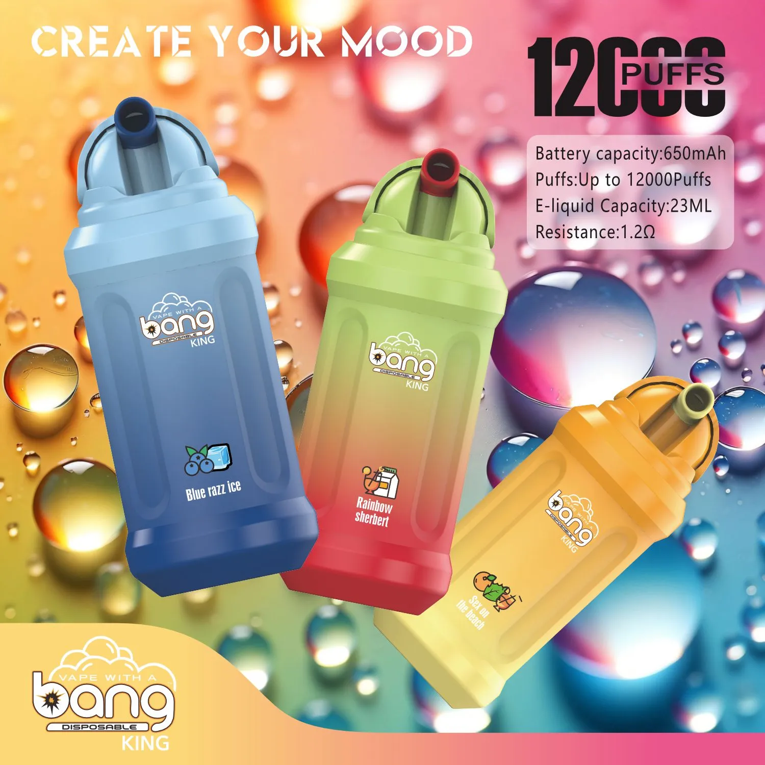 Original Bang King 12000 12K Puffs Bares Desechables Vape Pen E Cigarrillos 23ml Pods Cartucho 650mAh Batería Puff pk vape king