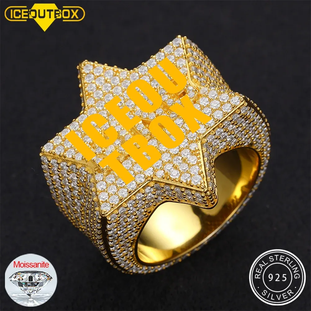 Ringe Individuelles Logo Buchstabe Nummer Stern Ringe D VVS Moissanit S925 Kombination Name Hip Hop Schmuck Iced Out Herren Geschenke Fingerring