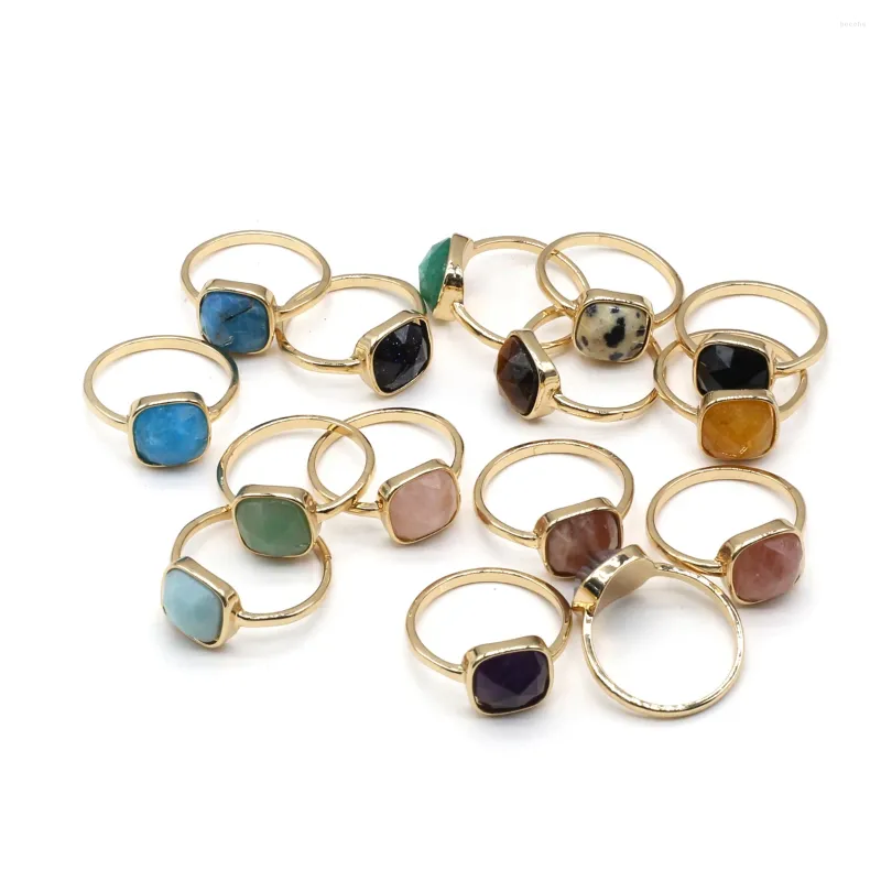 Cluster Rings 2 PCS Natural Semi Precious Stone Square Ring Amethyst Agate Elegant Women's Banket Party Wedding Charm Gift