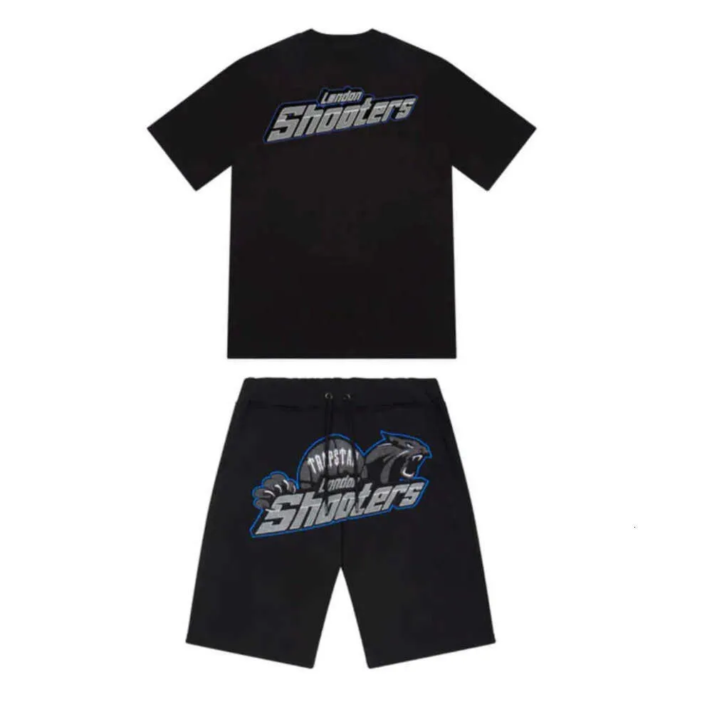 Усовершенствованный дизайн, хлопковая одежда, короткий комплект, летние мужские футболки Trapstar London Shooters с вышивкой, спортивный костюм, мода 2024
