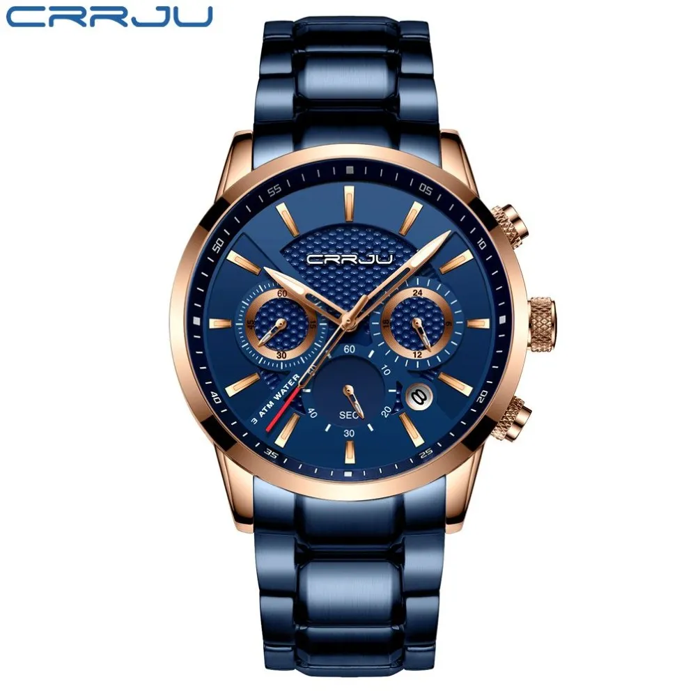 Cwp 2021 Crrju Zakelijke Mannen Horloge Mode Blauwe Chronograaf Stianless Stalen Horloge Casual Waterdichte Klok Relogio Masculi260q