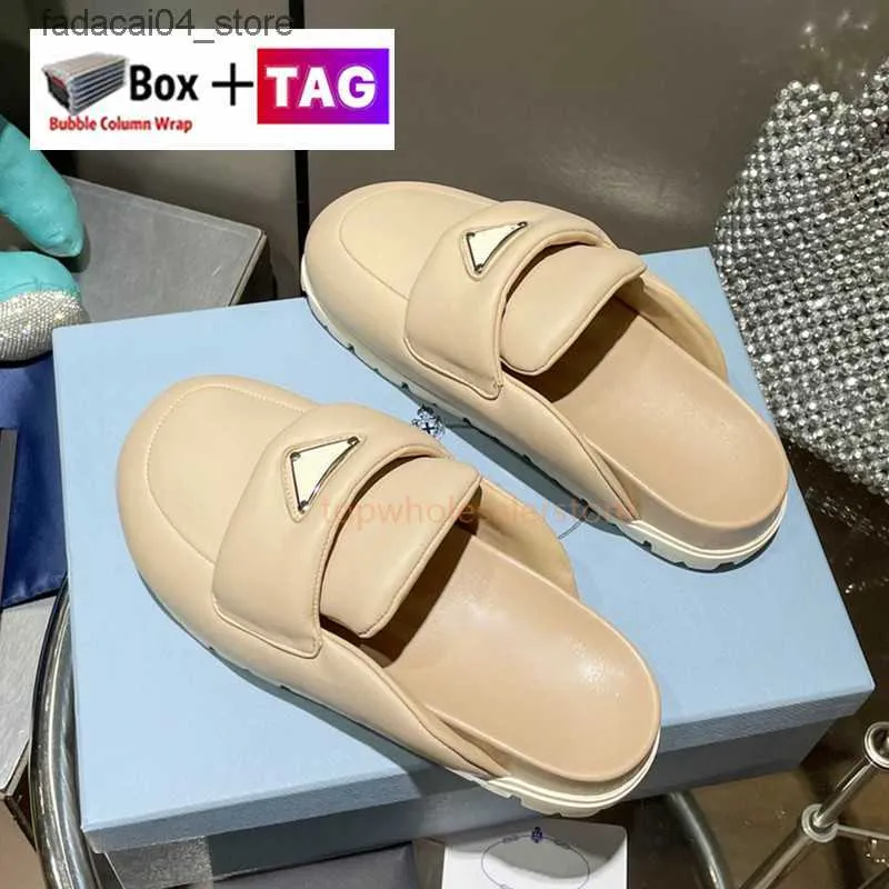 Slippare 2023 Designer Sabots Womens Slides Soft Padded Nappa Leather Sandals Mules With Box Women Platform Bread Slipper Flat Slide Luxury Q240221