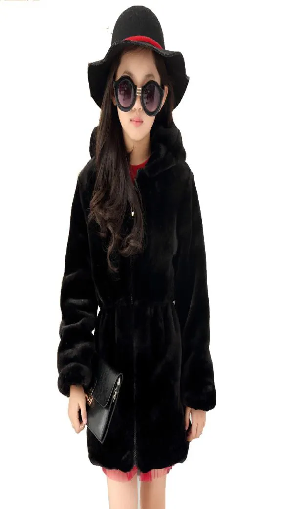 女の子のフェイクファーコート冬の長袖フード付き暖かいジャケット模倣ウサギファーの子供用813年ソフトアウトウェアCL1043MX11525042