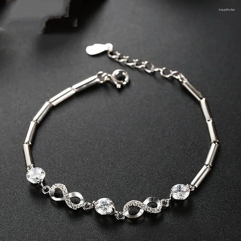 Charme pulseiras mengyi 925925 elegante e requintado zircão branco para mulheres menina luxo 8 em forma de jóias presente de festa de aniversário