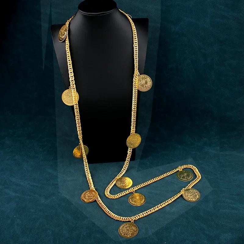 Sieraden lange keten Turkse munten ketting voor vrouwen koerdische bruiloft sieraden chians goud vergulde etnische bruids sieraden luxe lichaam sieraden