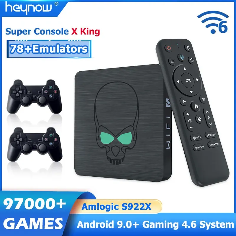 Konsollar Heynow Süper Konsol X King Retro TV Video Oyun Oyuncusu WiFi6 S922X HD Çift Sistem Android Kutusu PSP/PS1/SS/DC için 97000 Oyun
