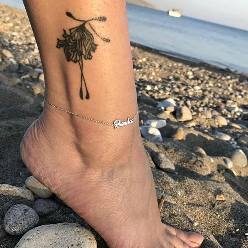 Ankelets personlighet Tobilleras färganpassad namn Ankeln Anklets för kvinnor rostfritt stål fotled armband barfota sandaler b