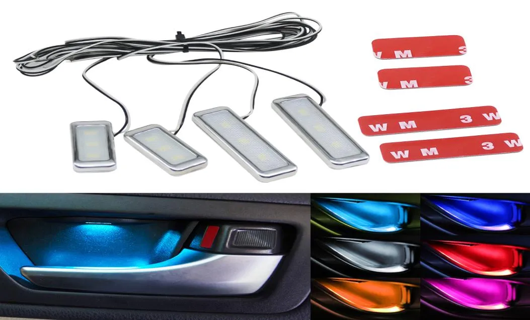 4 pièces ensemble LED atmosphère ambiante Style de voiture intérieur porte intérieure bol poignée accoudoir lumière porte de voiture lumière intérieure lampe décorative5567832