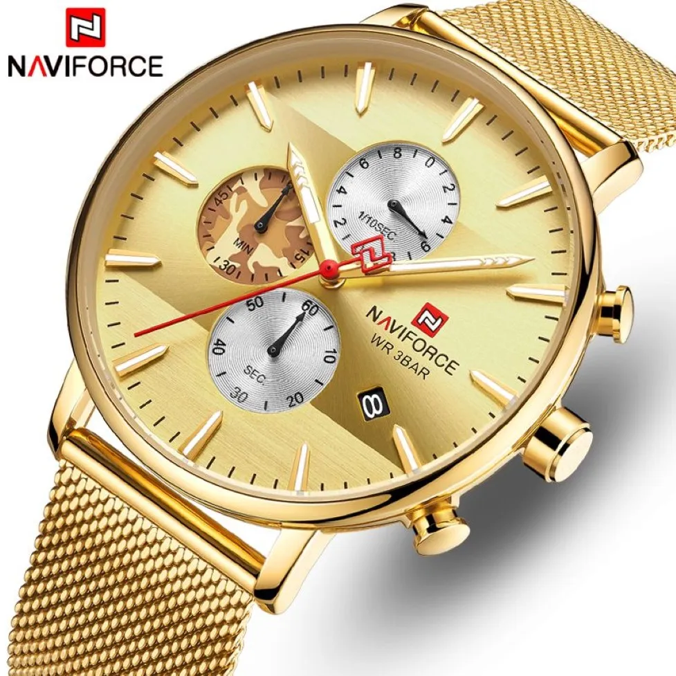 NAVIFORCE hommes montre mode montres à Quartz marque de luxe en acier inoxydable chronographe montre-bracelet hommes étanche analogique mâle Clock230S