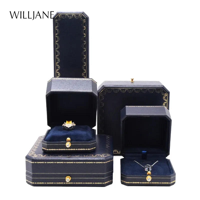 Rings Proposal Wedding Ring Box Organizer Lover Gift Jewelry Pendant Necklace Storage Case Blue Faux Leather Earrings Packaging Boxes