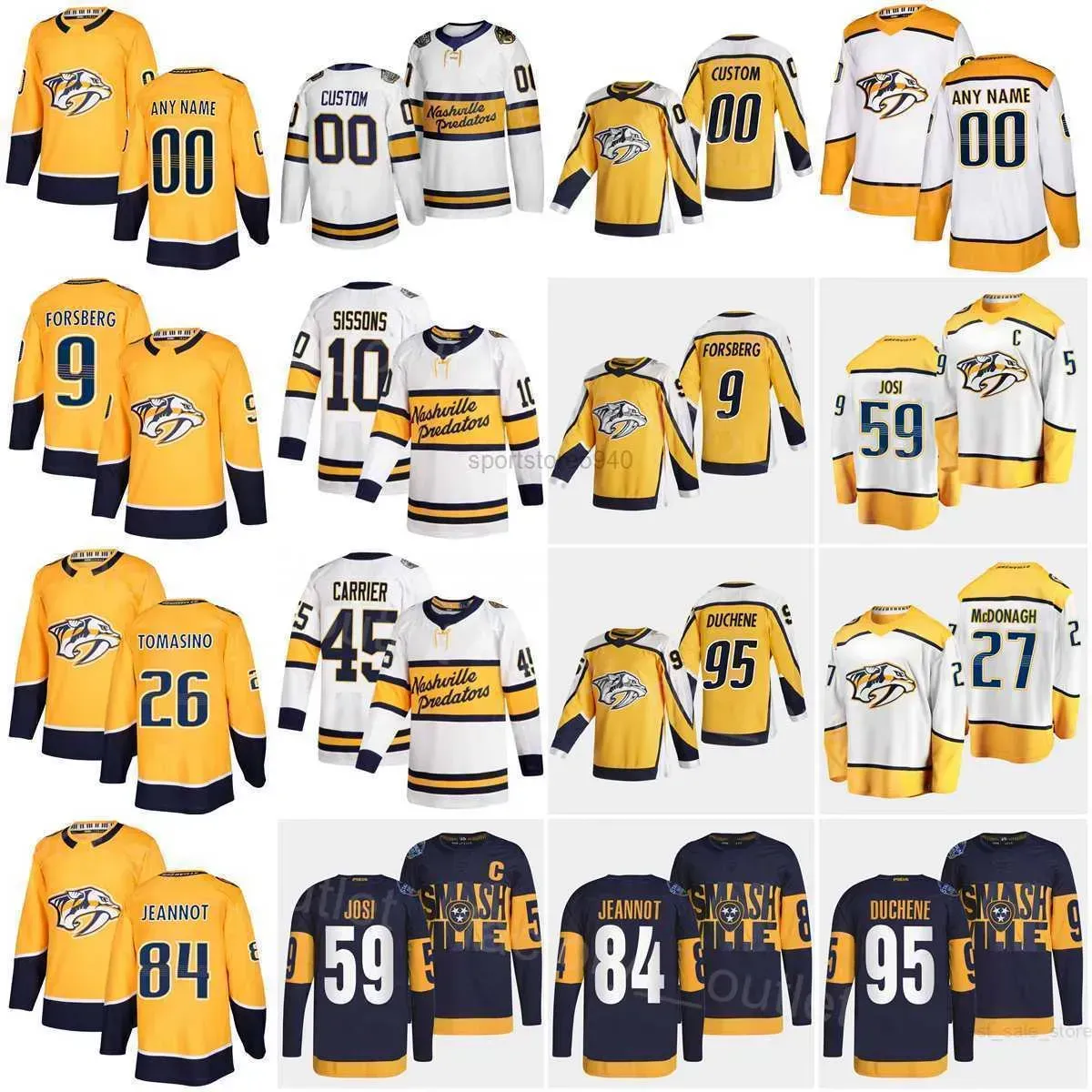 Hot Nashville Hockey Predators 59 Roman Josi Jersey 84 Tanner Jeannot 26 Philip Tomasino 45 Alexandre Carrier 27 Ryan McDonagh 95 Matt Duche