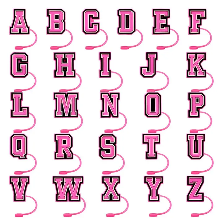 aangepaste roze letters rietje toppers accessoires cover charmes voor tumbers herbruikbare splash proof stof plug decoratieve 8mm stro feestartikelen