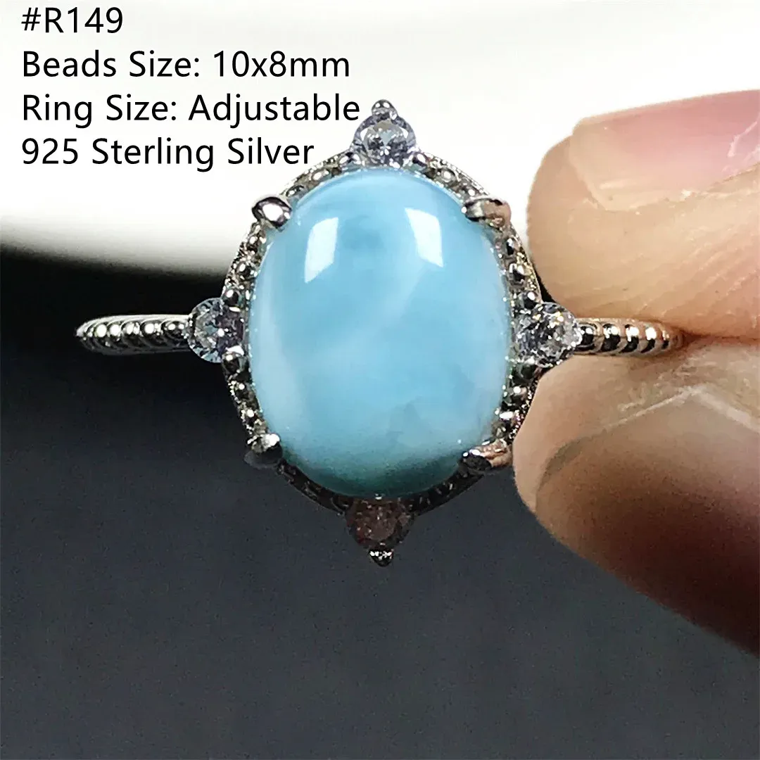 Anéis top natural larimar pedra anel jóias para mulher senhora homem cristal 925 contas de prata padrão de água pedra preciosa anel ajustável aaaaa