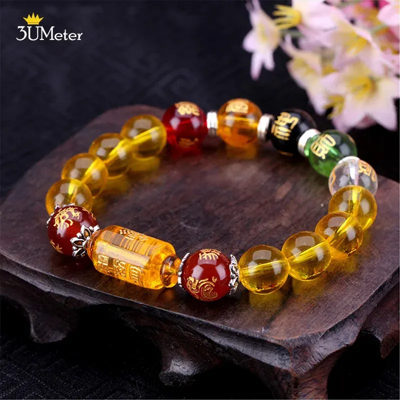 Pulseras Feng Shui Pulsera amarilla Cristal Pulsera Pulsera cinco elementos y cuatro Bestias Braceletas Riqueza Buena suerte Joyería Unisex