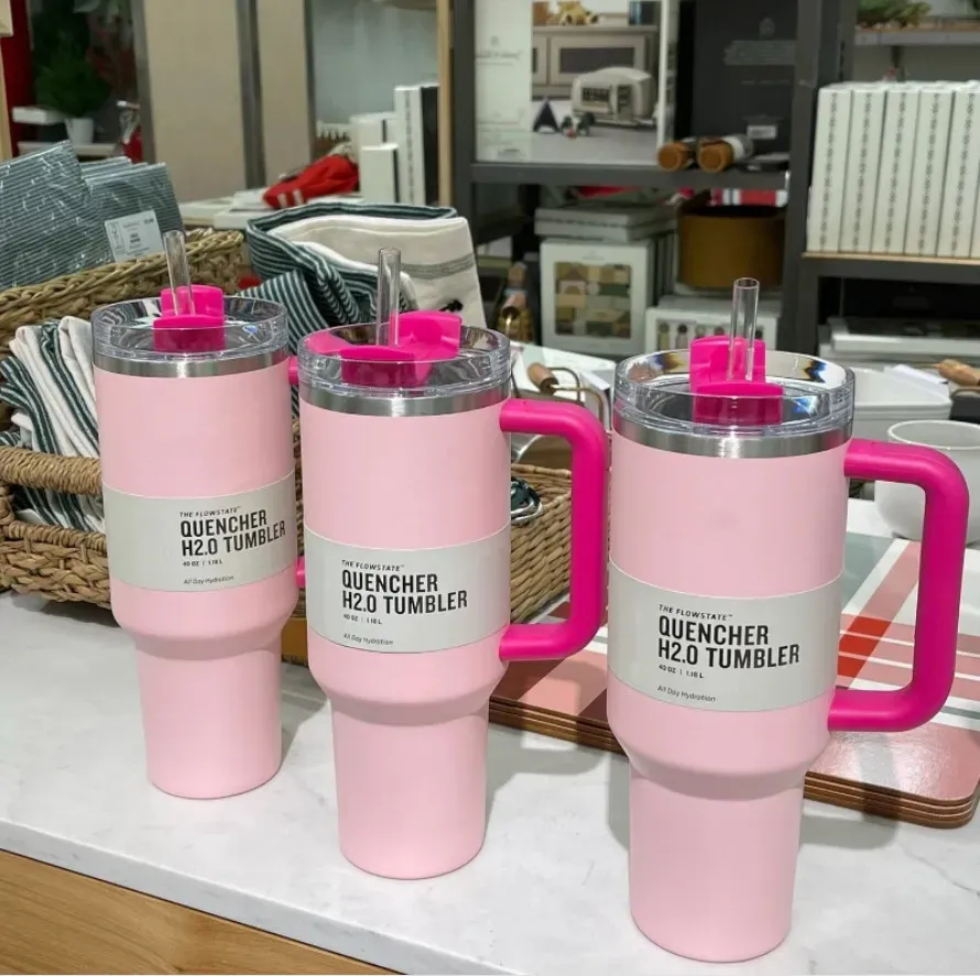 Flamingo PINK Parade 40oz RVS Adventure H2.0 Tumblers Cups met handvat deksel rietjes Travel Car mokken geïsoleerde drinkwaterflessen