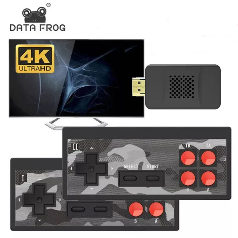 Consoles Data Frog USB Wireless Handheld TV Video Game Console Build i 1800 NES 8 BIT HDMICOMPATIBLE RETRO GAME CONSOLE Dual Gamepad