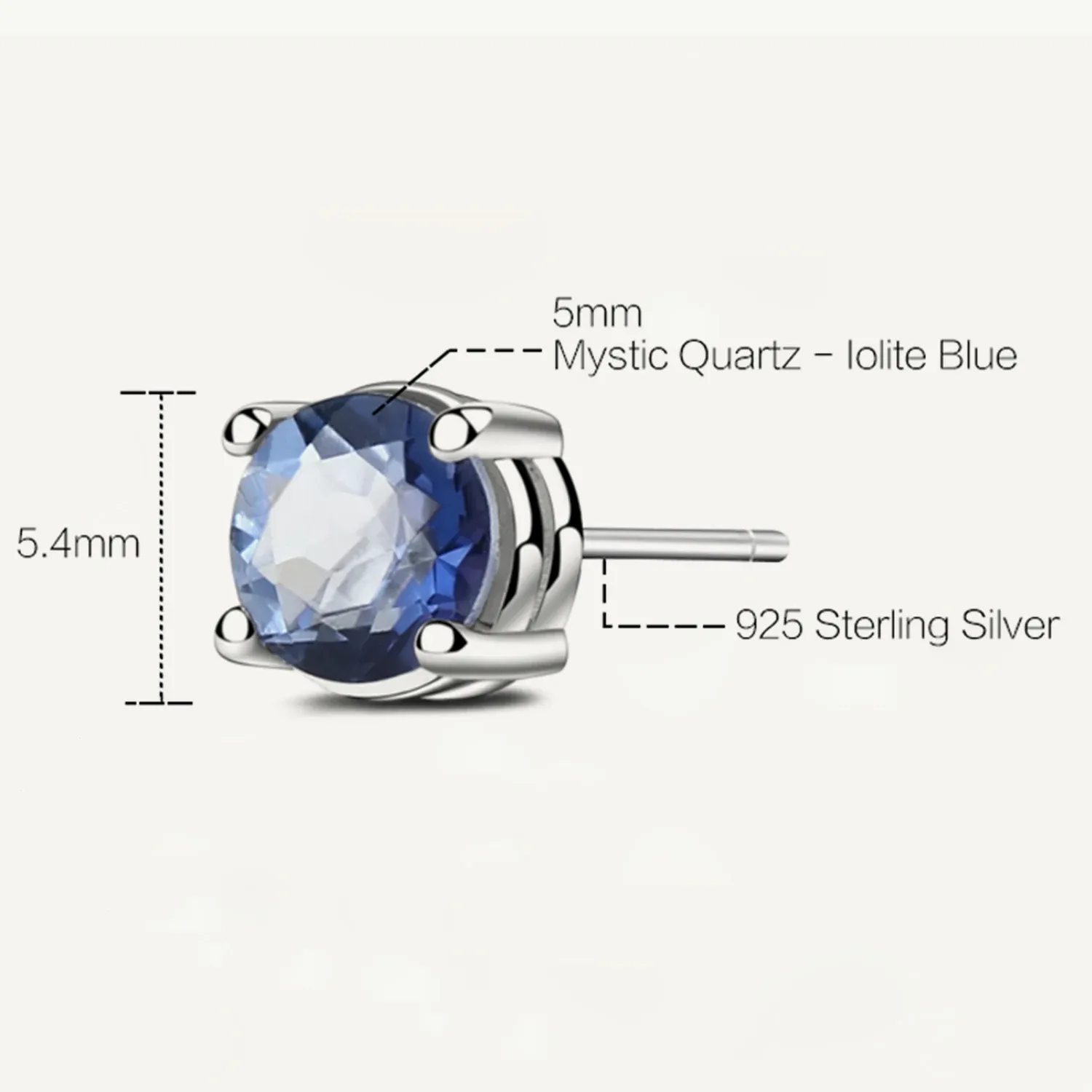 Orecchini GEM'S BALLET 5mm Iolite naturale Blu Quarzo mistico Orecchini con pietre preziose Veri gioielli in argento sterling 925 per le donne Regalo