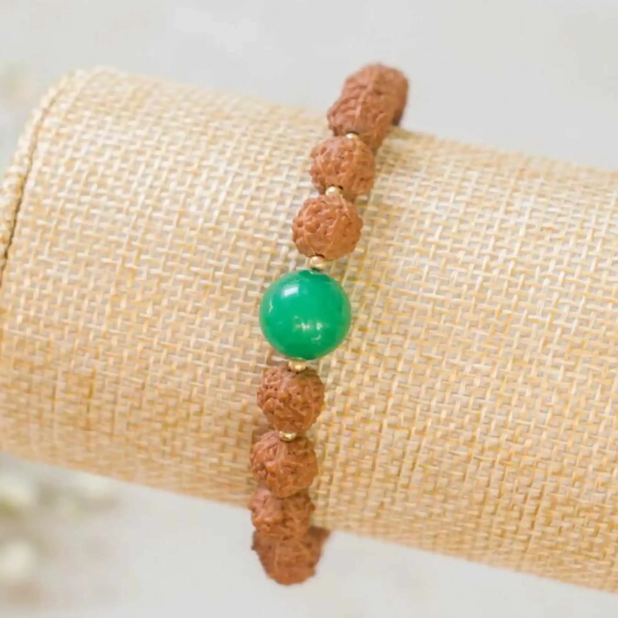 Bracelets Naturel 6mm marron Rudraksha 10mm Vert Aventurine 14K Or bracelet Chaîne Souvenir Manchette Chanceux Bohême Poignet Guérison Chic Bricolage