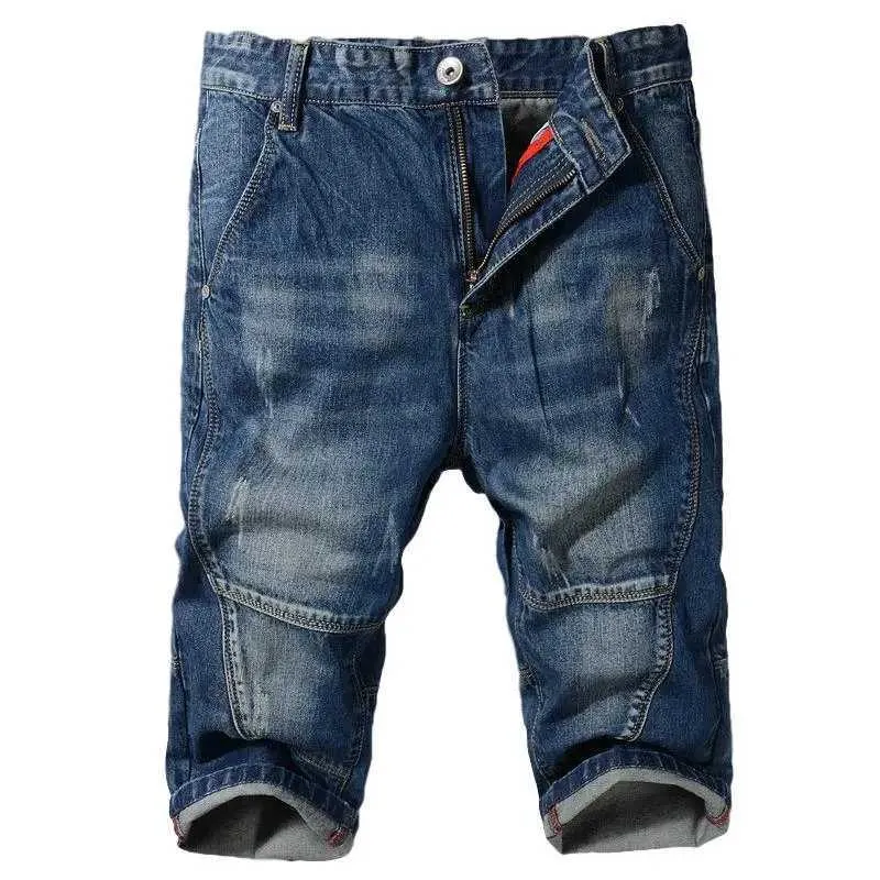 Men's Shorts Idopy Mens Fashion Brand Designer Tears Bicycle Jeans Mens Distressed Motorcycle Denim Cloth Jogger Wash Patch Work Denim Shorts J240221