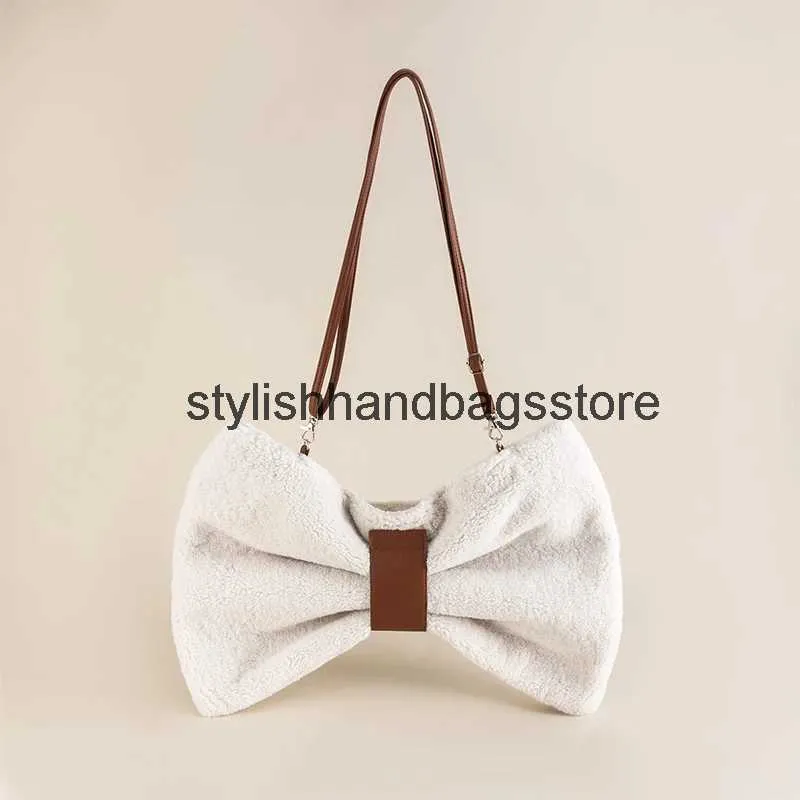 Schultertaschen Damen Lolita Bow Soulder Taschen 2023Wintertrends Neue Lammwolle Mädchen und Taschen und Geldbörsen Große Kapazität Soulder UmhängetascheH24221