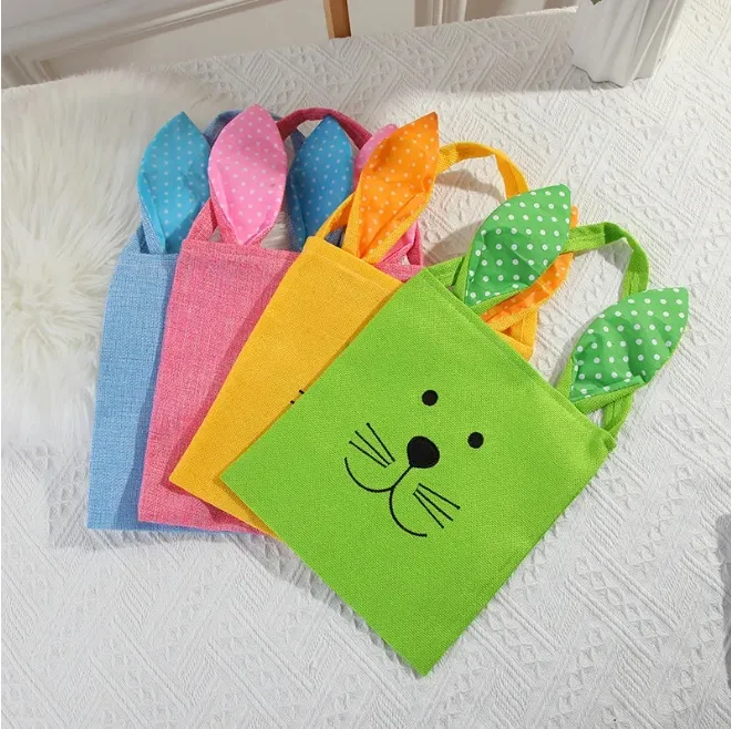 Borsa regalo di Pasqua Borsa da esposizione per gioielli con coniglietto di iuta Borsa pasquale in tela dal design unico con orecchie da coniglio Cestini per bambini