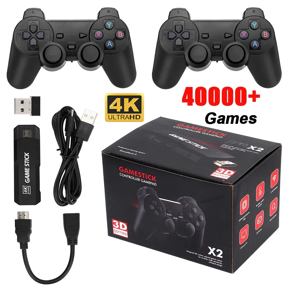 Consoles NIEUWE GD10 TV Game Stick 4K HD Video Game Console Ingebouwde 128G X2 40000 Games Retro Handheld Game Console voor PS1/PSP/GBA/N64/SEG
