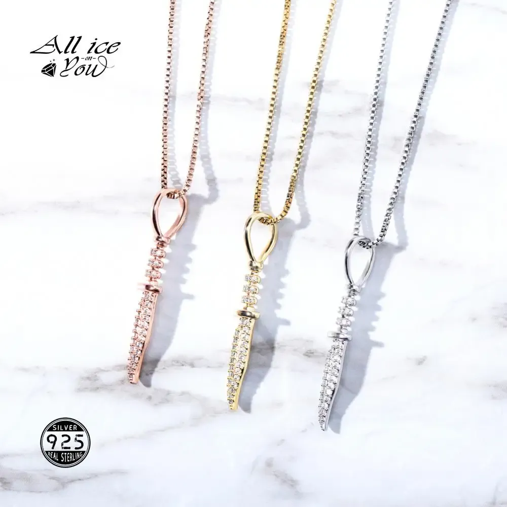 Colliers ALLIMEONYOU 925 SER un argent sterling de haute qualité Iced Out Cumbic Zirconia Dagger Penantnecklace Hip Hop Fashion Jewelry Gift