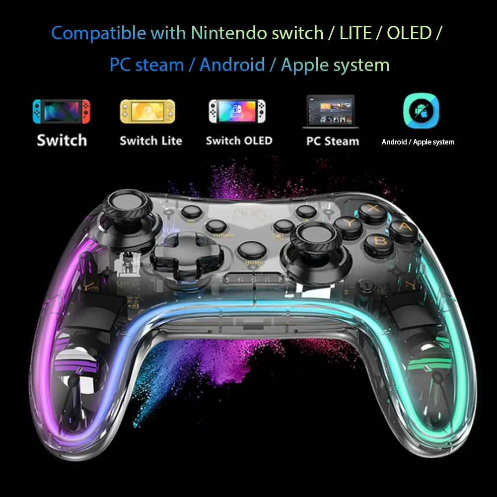 Gamepads اللاسلكية RGB Gamepad لـ Switch Pro Controller 2022 Game Controller لـ Nintendo Switch NS/NS Lite/NS OLED ألعاب التحكم