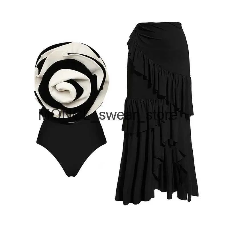 ملابس السباحة النسائية 2023 جديدة رجعية واحدة من ملابس السباحة تنورة كتف كتف طباعة نساء الأزهار نساء التخسيس بدلة السباحة الشاطئ WEARH2422106