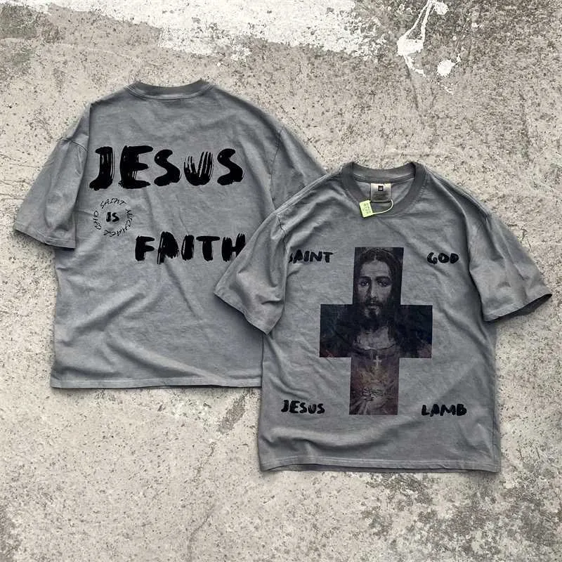 Männer T-Shirts 2023SS Kreuz Jesus T-shirt Männer Frauen Hohe Qualität Vintage Schöne Gewaschene T-shirts Übergroße Tops T-stück J240221