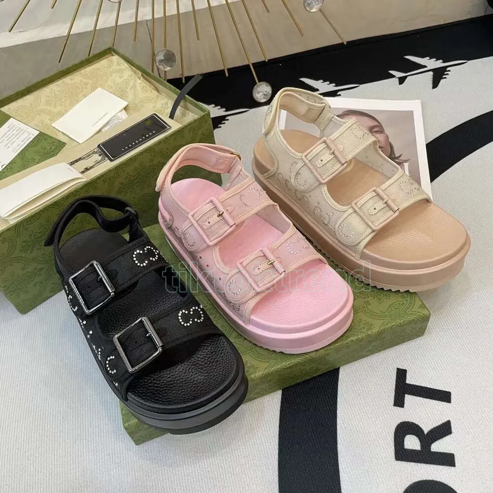 Designer New Platform Sandals Slippers Thick Casual Slippers Adjustable Buckle Women's Band drill Summer Beach Brand Sandals EUR 35-42