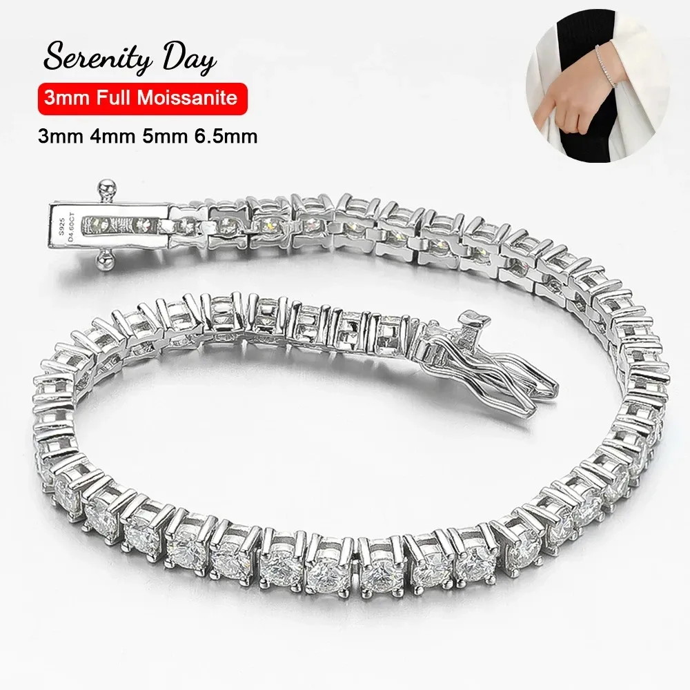 Bracelets Real D Couleur 3mm 4mm 5mm 6.5mm Bracelet de tennis complet Moissanite pour femmes S925 Plaque d'argent sterling Pt950 Bijoux fins en gros