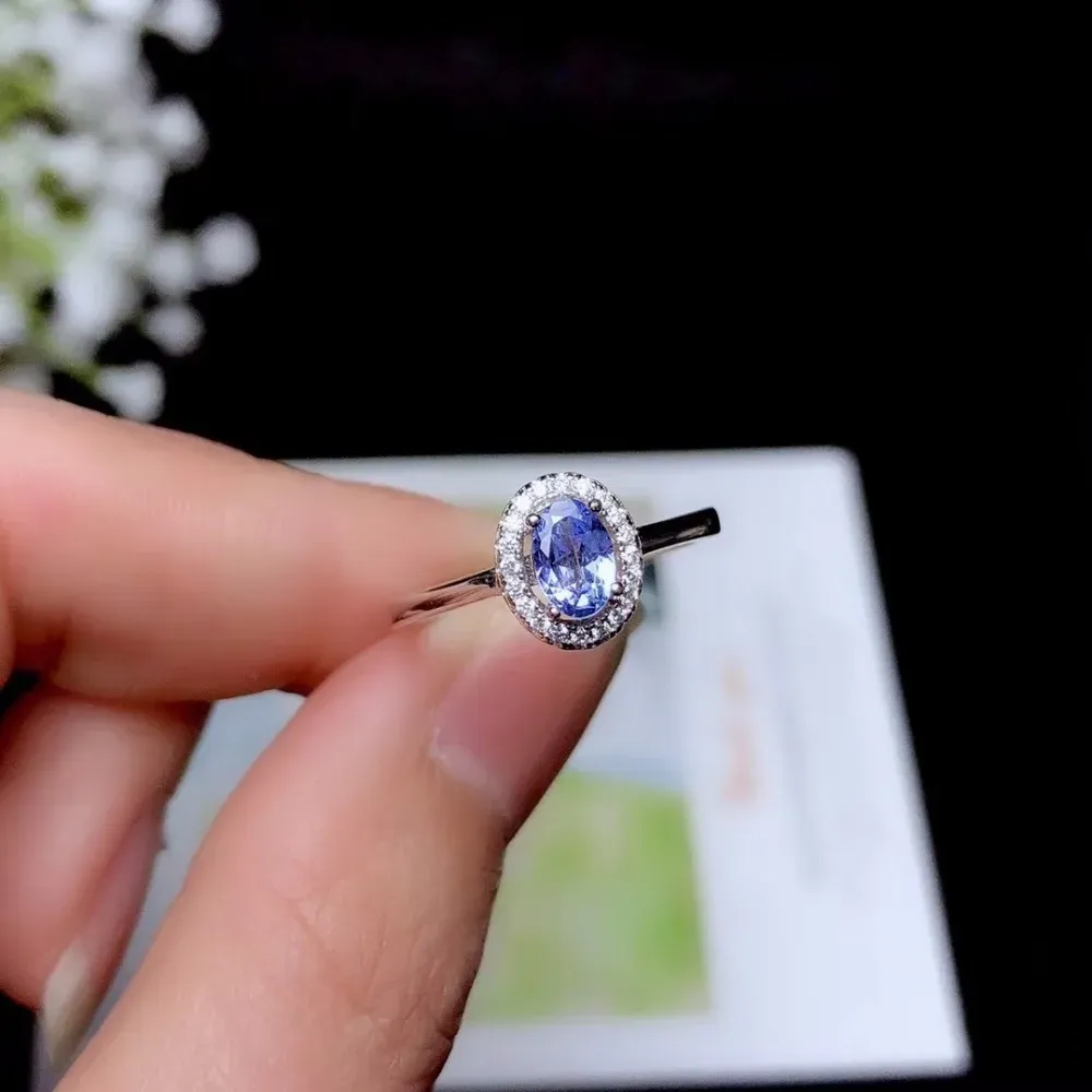 Rings 100% natural Tanzanite gemstone ring 925 sterling silver, fashionable female wedding engagement oval cut 6 x 4 mm