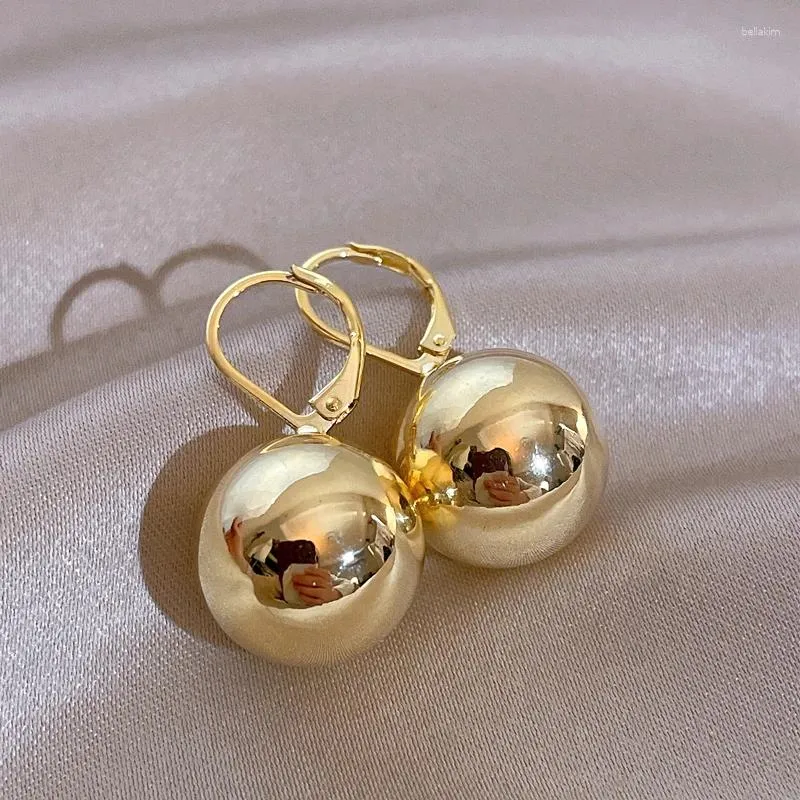 Dangle Earrings Gold Color Metal Ball Pendant 2024 Simple Design Jewelry For Women's Korean Fashion Accessories Girls Delicate