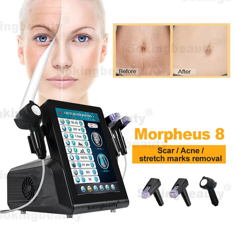 Machine à micro-aiguilles RF fractionnée 3 en 1, pour l'élimination des vergetures, raffermissement de la peau, lifting du visage, traitement de l'acné, 3 poignées RF Micro Needle Morpheus8 Machine