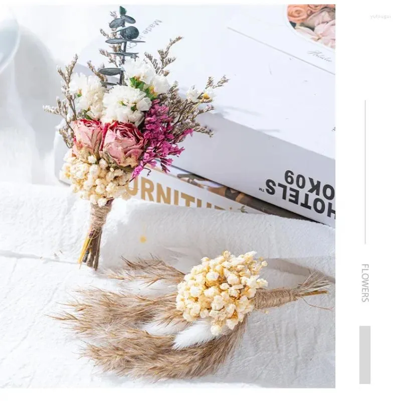 Decorative Flowers Dried Flower Bundles Mini Rose Pampas Grass Bouquets Natural Plant For DIY Craft Card Decoration Po Props Home Wedding