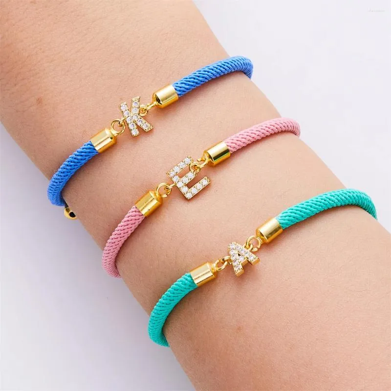 Charme Pulseiras 2024 DIY Inicial Pulseira de Aço Inoxidável para Mulheres Homem Casal Corda Colorida com Zircão Carta Jóias Presente