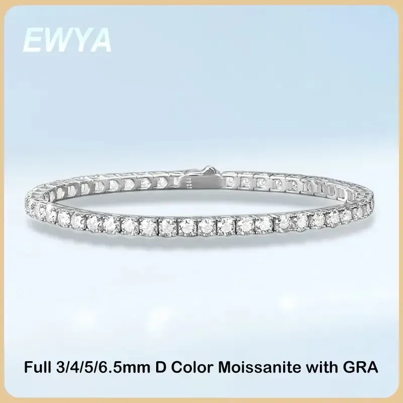 Bangles Ewya 2023 Nouveau dans GRA certifié 3/4/5/6 / 6,5 mm blanc Full Moisanite Tennis Bracelet For Women Men 925 Silver Diamond Link Bracelets
