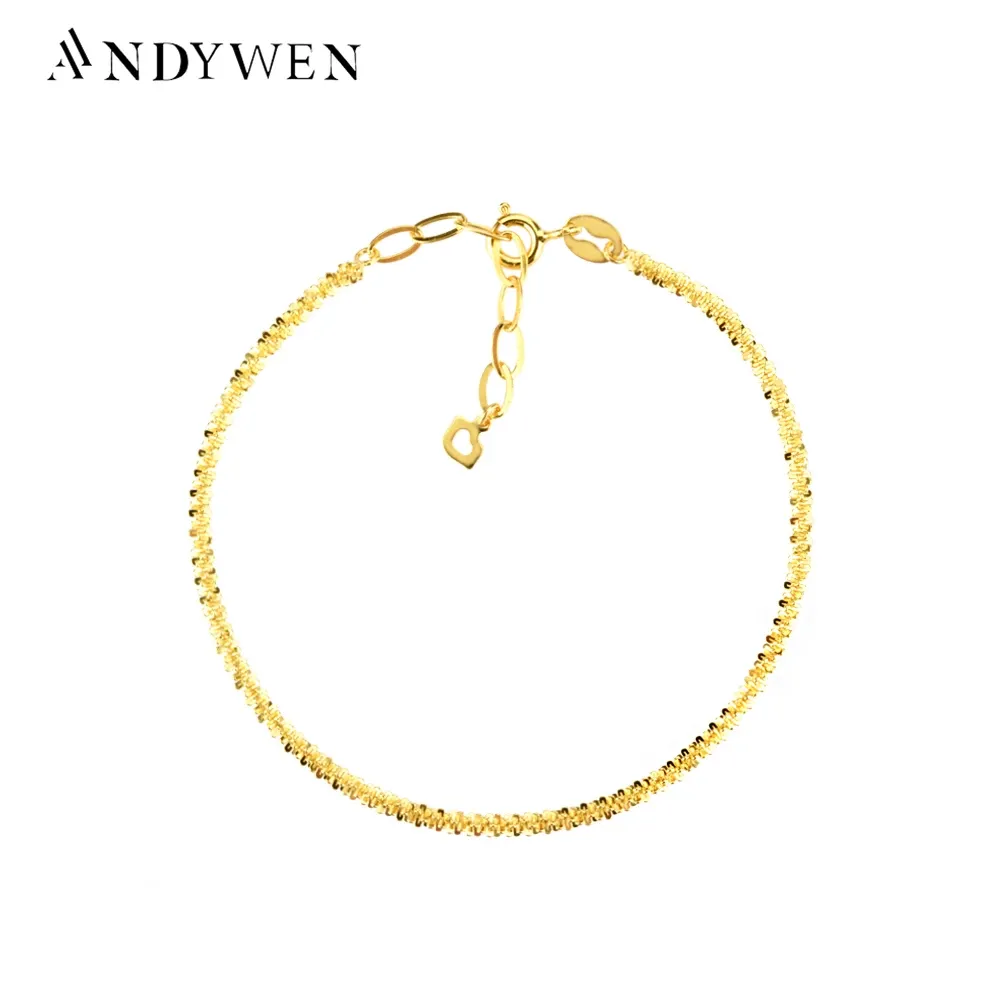 Bangles ANDYWEN 925 Sterling Silver Chain Bracelet Special Luxury Gold Locker Women Fashion Rock Punk Party Plain Printing Bracelet