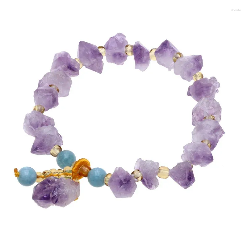 Bracelets de charme 1pc charmes de pierre naturelle cristal violet bracelet élastique brut irrégulier minéral calcite quartz guérison Reiki bijoux cadeau