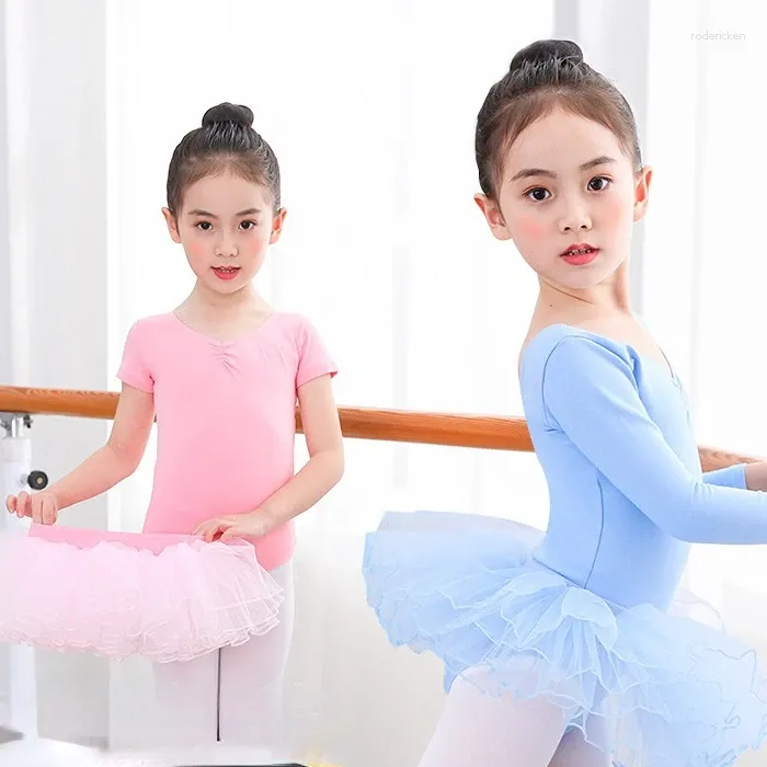 Palco desgaste crianças meninas ballet collants com saia tutu ginástica lago cisne traje manga longa algodão dança bodysuits tule contornado