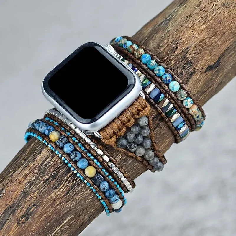 Bracelets Stone Natural Apple Watch Band Boho Wax Rope Emperor Stone 5 Wrap Apple Watch Strap WholesaledRopshipping