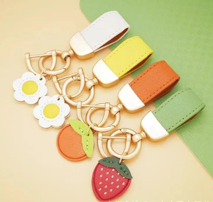 PU Leather Keychain fruit Key Chain Buckle lovers Car Handmade Keychains Men Women Bag Pendant Accessories