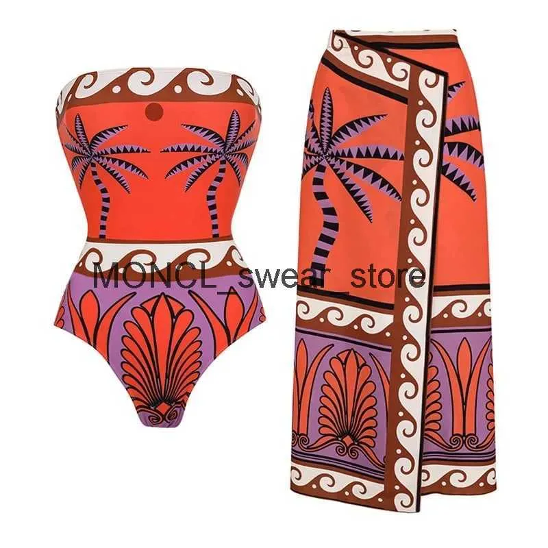 Damskie stroje kąpielowe 2024 NOWOŚĆ SEXY One Piece Swimsuit High Talle Bikini Set Set Pants Vintage Druku