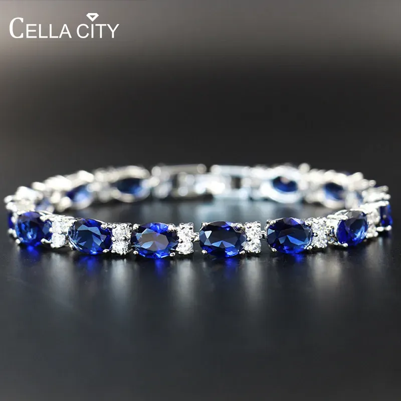 Bangles Cellacity Sapphire Armband för kvinnor geometri silver 925 smycken delikata ädelstenar högkvalitativa fina smycken jubileumsgåvor