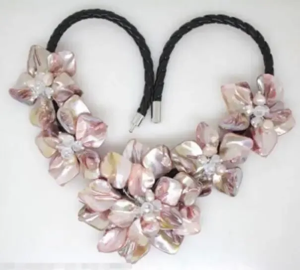 Halsband smycken pärlhalsband varm försäljning ny stil vacker rosa pärlskal mor till kristall pärlblomma hänge n gratis frakt