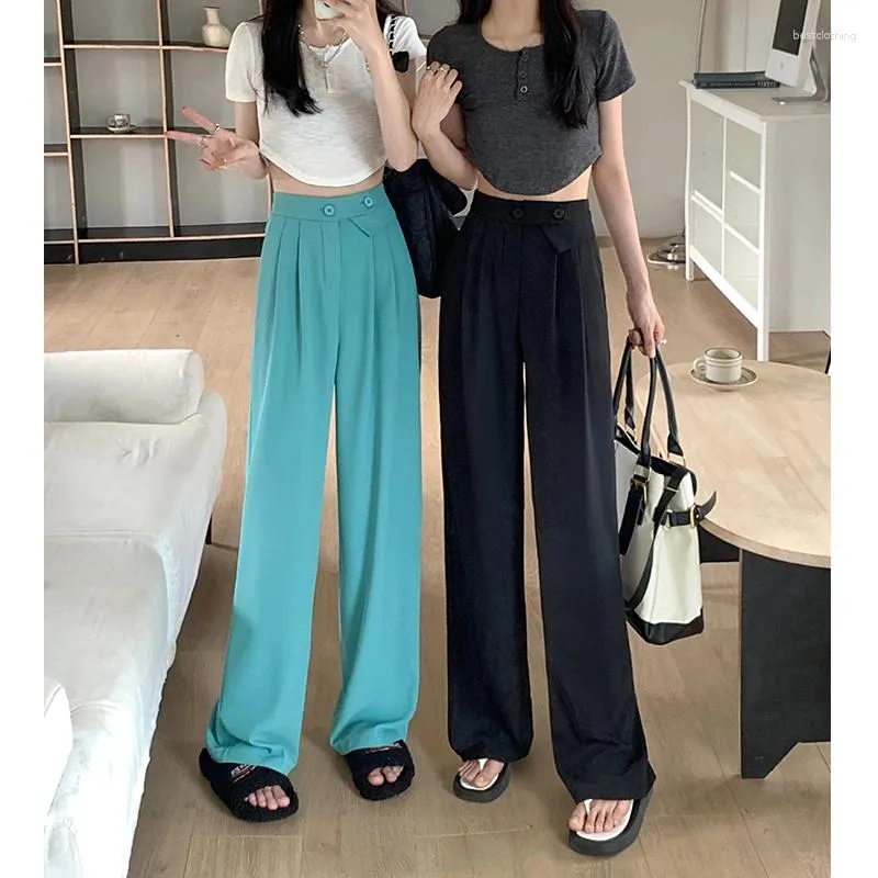 Women's Pants Women Urban Slouchy High Waist Drape Straight Suit Ladies Casual Polyester Vertical Wid Leg Long Trousers