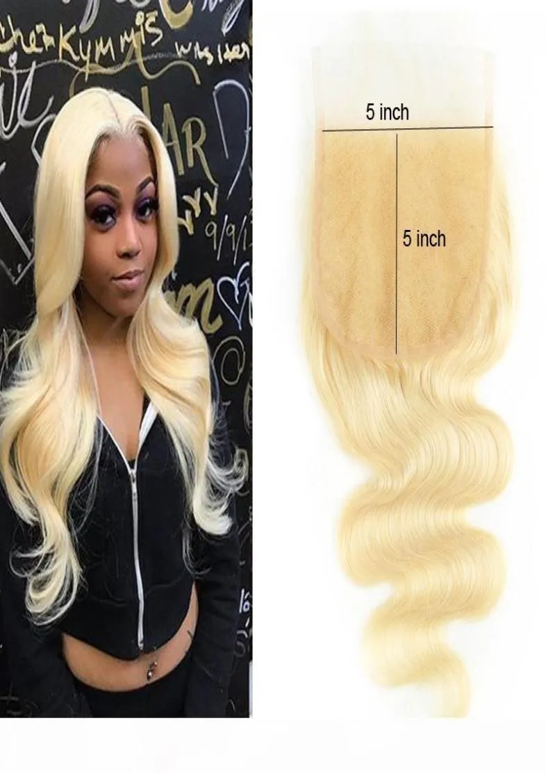 55 Blonde Body Wave Human Hair Closure With Baby Hair 613 Brazilian Lace Closure 44 66 Middle 3 Way Side Part9581953